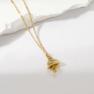 Dainty gold plated mushroom pendant necklace featuring sparkling micro-set zircons