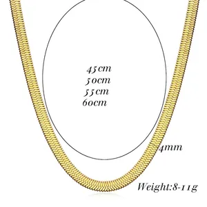 18K gold-plated stainless steel herringbone snake chain necklace available in four sizes