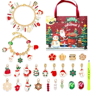 Macro view of Christmas advent calendar jewelry set with 24 slots and festive charms