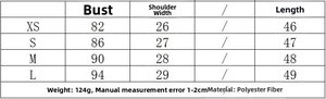 Size chart for satin top and wide leg trousers set with detailed measurements and material