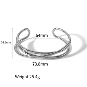 Dimensions détaillées du bracelet jonc en acier inoxydable argenté à couches géométriques