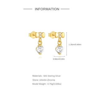Detail of S925 sterling silver bow earrings with AAAAA cubic zirconia stones