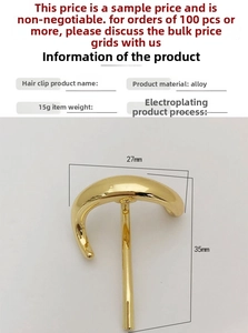 Detailed view of the gold-plated alloy ponytail hook featuring a sleek curved hair clip structure