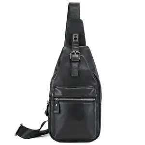 Men's Genuine Leather Chest Bag Vintage Casual Crossbody Sling Shoulder Bag For Daily Large Capacity