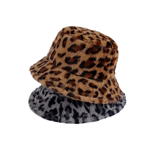 Faux Fur Plush Bucket Hat Women Warm Thickened Winter Fashion Cow Leopard Print Star Pattern Outdoor