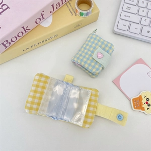 Mini plaid fabric photo album binder for small cards and Instax photos in pastel blue and yellow