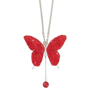 Red crystal butterfly car rearview mirror hanging ornament with sparkling silver chain
