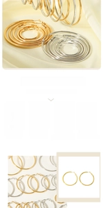 Affichage vertical de créoles dorées et argentées au design épuré en fil métallique