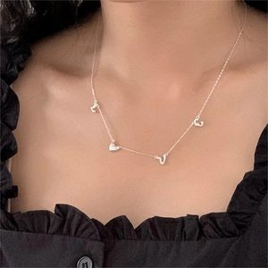 LOVE Letter Heart Pendant Necklace 925 Sterling Silver Minimalist Elegant Jewelry For Women