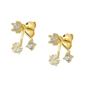 S925 silver needle star earrings with gold plating and cubic zirconia stones