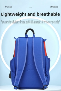 Detail of blue basketball backpack featuring ergonomic S-shaped straps and breathable back padding