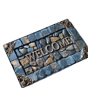 Durable stone mosaic welcome mat with bronze scrollwork and 3D lettering design