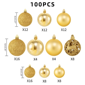 100-piece gold Christmas ball set with glitter, matte, and glossy finishes for tree decor