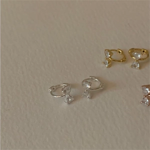 Elegant 925 sterling silver bow knot earrings with heart cubic zirconia charms in three colors