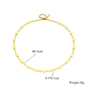 Minimalist gold plated stainless steel snake chain necklace with round disk charms