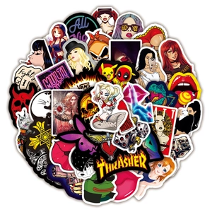 Detailed view of colorful waterproof vinyl stickers featuring anime girls and cool motifs
