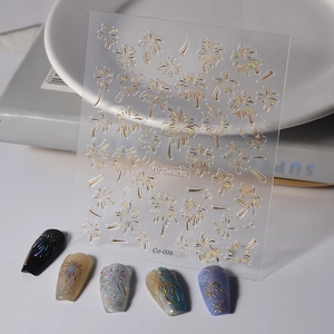 Adesivi per unghie 3D laser oro a forma di fuochi d'artificio con effetto olografico