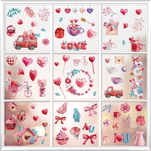 Décalcomanies De Fenêtre Saint Valentin Autocollants Coeur Statiques PVC Décorations Romantique Rose Gnome Ornement Porte Verre