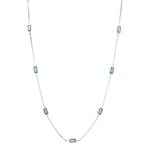 S925 sterling silver necklace featuring seven rectangular emerald green gemstones in silver