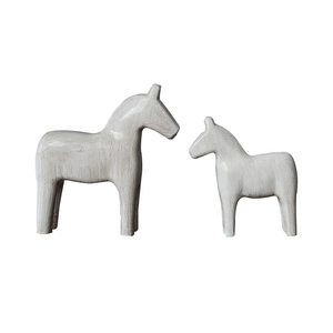 Modern minimalist wooden horse ornaments in distressed cream white for home decor