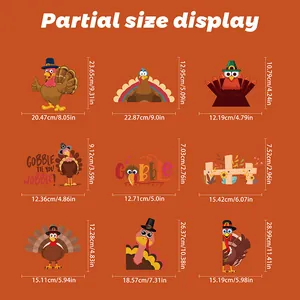 Size chart for Thanksgiving turkey window clings showing dimensions in cm and inches