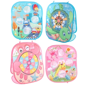 4-in-1 folding bean bag toss and dart board set for kids with colorful animal themes