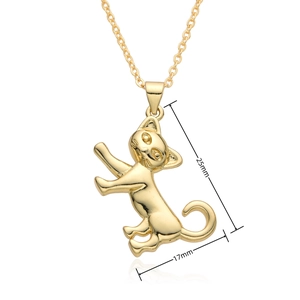Detailed view of a gold cat pendant with dimensions 25mm by 17mm on a thin chain
