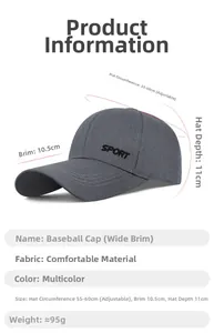 Detail view of sport baseball cap with 10.5cm long brim and adjustable strap sizing
