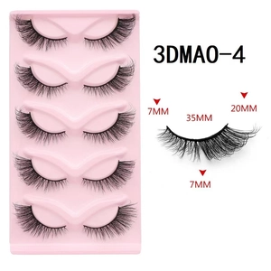 Detailed size chart for 5-pair 3D fox eye eyelashes showing 20mm length and black band