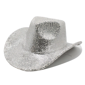 Funkelnder silberner Pailletten-Cowboyhut für Partys und Festivals im Western-Stil