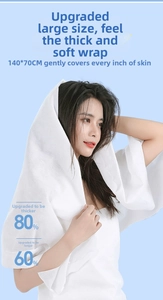 Detail of 140x70cm white thickened bath towel with waffle texture and 80% extra thickness