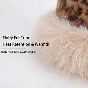 Plush leopard print winter bucket hat with thick faux fur trim for thermal warmth