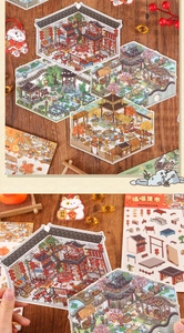 Macro view of Chinese New Year themed cat stickers for DIY miniature scene crafting