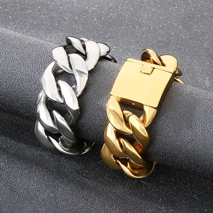 Chunky 30mm gold and silver stainless steel Cuban link bracelets with square clasp