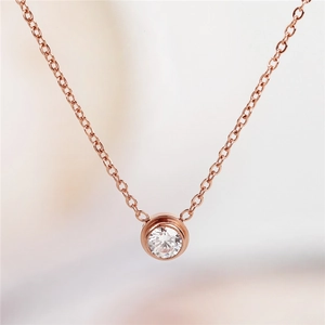 Minimalist single diamond solitaire necklace in polished rose gold titanium steel