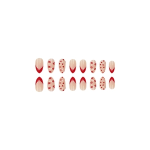 Red French heart and lips press-on nails with nude base for Valentine's Day