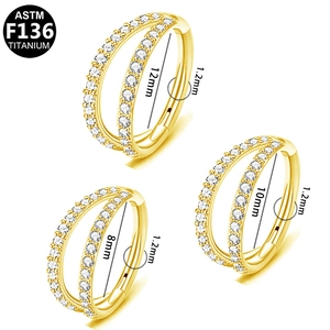 Detailed size guide for gold F136 titanium earrings with cubic zirconia inlay and measurements