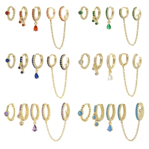 Layered Earrings Ear Cuffs Copper Gold Plated Colorful Zircon Chain Tassel Bohemian Trendy Jewelry For Women