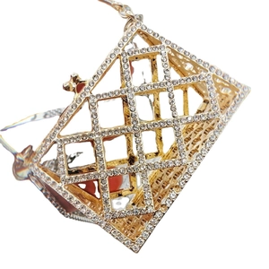 Mini golden rhinestone crossbody bag with elegant diamond lattice design and chain strap