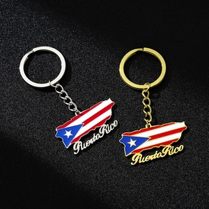Vintage Puerto Rico flag keychain in gold and silver finish with colorful enamel details
