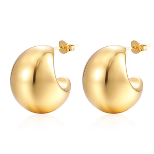 Polished hollow gold teardrop hoop earrings for women in premium stainless steel