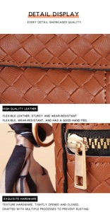 Detail display of brown woven leather texture with high quality golden zipper hardware