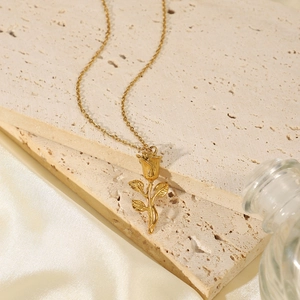 18K gold plated 3D rose flower pendant necklace with fine chain for women's gift