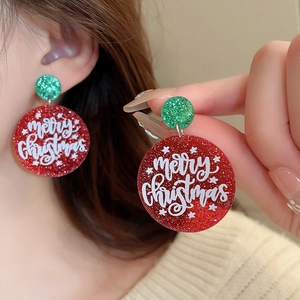 Christmas tree earrings with red glitter stars and Merry Christmas lettering for women