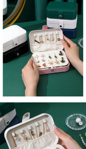 Detail view of the interior layout featuring necklace hooks and earring plate in jewelry box