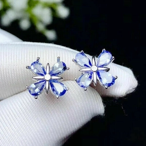Floral Stud Earrings Copper Blue Zircon Petal Inlay Elegant Aesthetic Daily Jewelry For Women