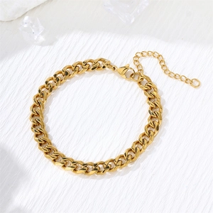 Classic golden stainless steel Cuban link bracelet with lobster clasp and extender