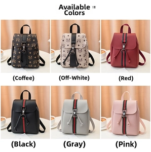 Selection of printed and solid mini backpacks with metal buckles in six diverse colors