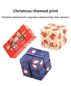 Detailed view of Christmas themed infinity cubes with Santa and reindeer patterns