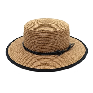 Damen Strohhut Boater Flacher Deckel Breite Krempe Sonnenschutz Sommer Strand Mode Geflochtenes Band Elegant